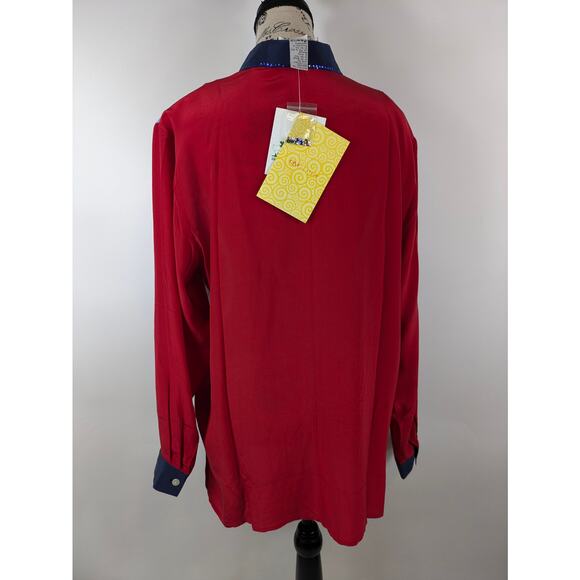 Quacker Factory Womens L Blouse Silk Landscape Nautical Long Sleeve Button Up - Picture 3 of 14